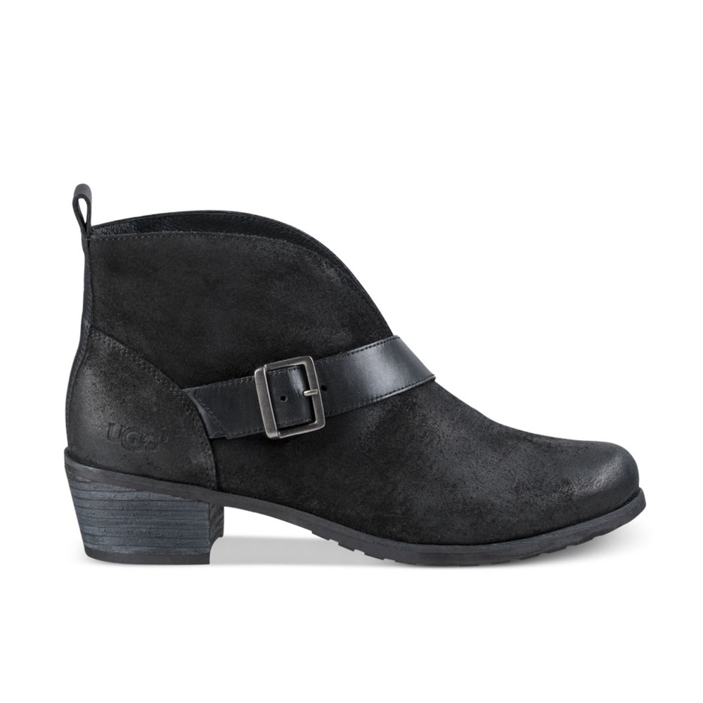 Ugg Australia Wright Belted Suede Heeled Boot in Black Sz 6.5